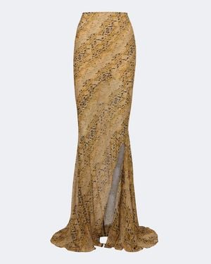 De La Vali Oryx Snake-Print Georgette Maxi Skirt - Natural
