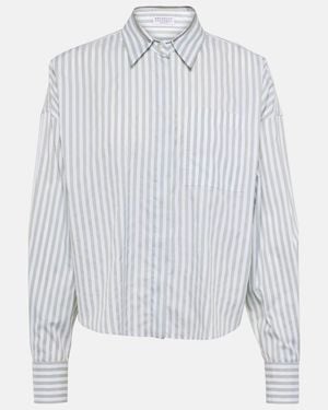 Brunello Cucinelli Striped Cotton And Silk Poplin Shirt - White
