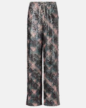 Dries Van Noten Checked Sequined Palazzo Pants - Gray