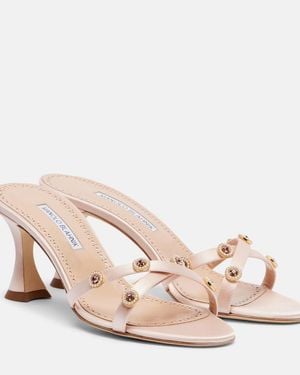 Manolo Blahnik Pyrenea Embellished Satin Mules - Pink