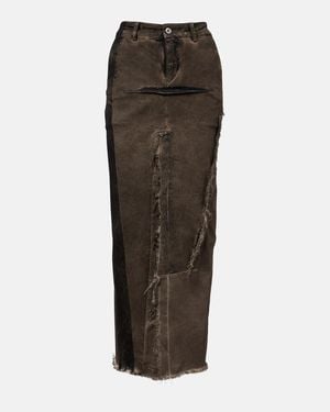 Rick Owens Sliced Distressed Denim Midi Skirt - Brown