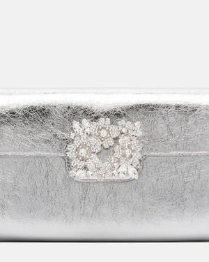 Roger Vivier Efflorescence Mini Metallic Leather Clutch - Gray
