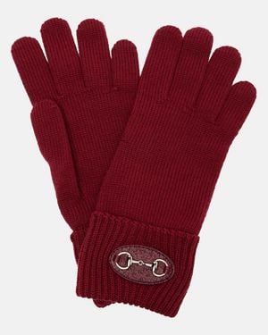 Gucci Horsebit Ribbed-Knit Wool Gloves - Red