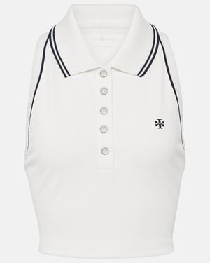 Tory Sport Logo Cropped Pique Polo Shirt - Natural