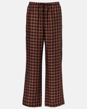 Asceno Checked Linen Wide-Leg Trousers - Brown