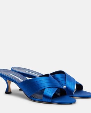 Manolo Blahnik Viera 50 Satin Mules - Blue