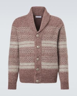 Brunello Cucinelli Cardigan En Mezcla De Alpaca, Cachemir Y Lana - Marrón