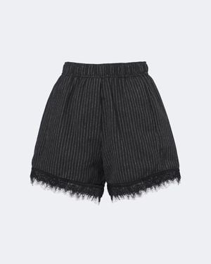 Ganni Lace-Trimmed Pinstripe Flannel Shorts - Black