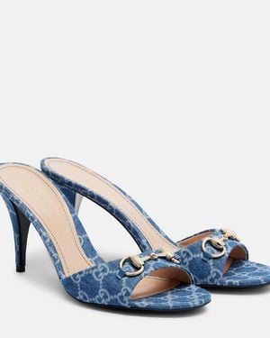 Gucci Horsebit Gg Denim Mules - Blue