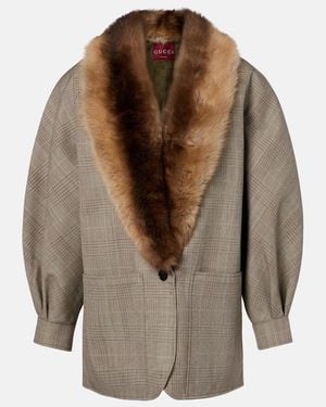 Gucci Checked Shearling-Trimmed Wool Jacket - Brown