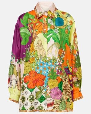 ALÉMAIS Tiger Printed Silk Twill Shirt - Green