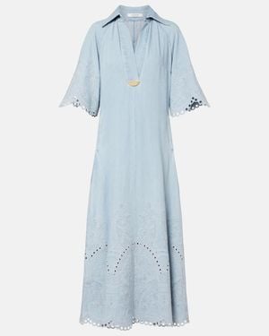 Zimmermann Daylight Embroidered Denim Midi Dress - Blue