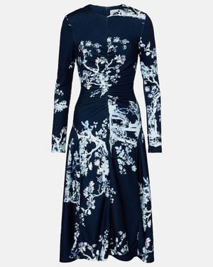 Erdem Gathered Floral Print Jersey Midi Dress - Blue