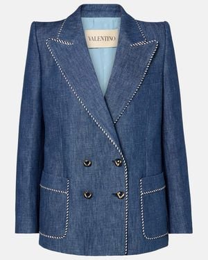 Valentino Blazer Cruzado De Chambray - Azul
