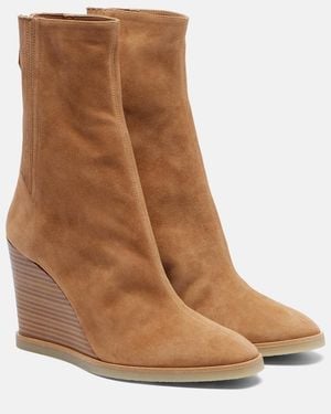Aquazzura Saint Honore 85 Suede Wedge Ankle Boots - Brown