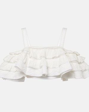 Carolina Herrera Embroidered Ruffled Cotton Crop Top - White