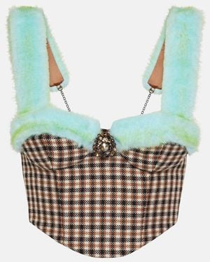 Area Checked Wool And Cotton Bustier - Blue