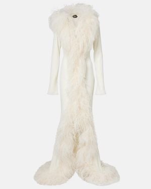 ‎Taller Marmo Bridal Hollywood Feather-Trimmed Gown - White