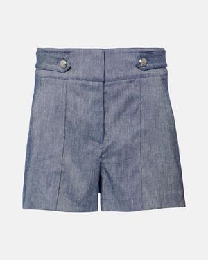 Veronica Beard Runo High-Rise Linen-Blend Shorts - Blue