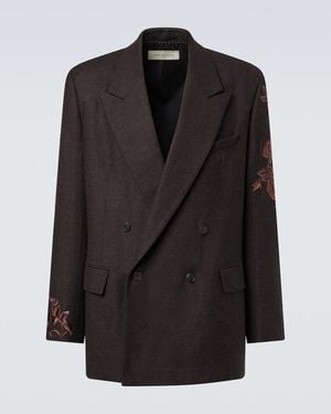 Dries Van Noten Bestickter Blazer Aus Wollflanell - Schwarz