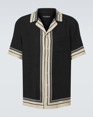 Dolce & Gabbana Striped Silk Bowling Shirt - Black