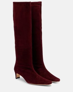 STAUD Wally 55 Suede Knee-High Boots - Red