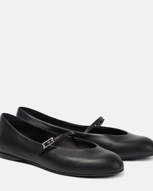 Max Mara Leather Mary Jane Ballet Flats - Black
