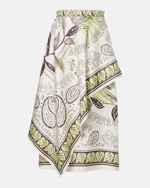 Tory Burch Printed Silk Satin Midi Skirt - White