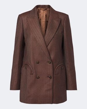 Blazé Milano Everyday Checked Virgin Wool Blazer - Brown