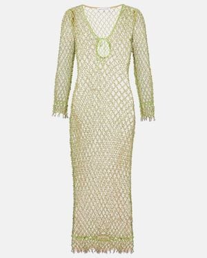Self-Portrait Beaded Fishnet Maxi Dress - Yellow