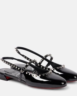 Christian Louboutin Sweet Janispikes Patent Slingback Flat - Black