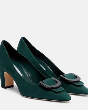 Manolo Blahnik Beti 70 Suede Court Shoes - Green