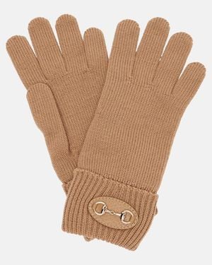 Gucci Horsebit Ribbed-Knit Wool Gloves - Natural