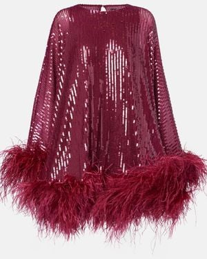 ‎Taller Marmo Vegas Sequined Feather-Trimmed Chiffon Kaftan - Red