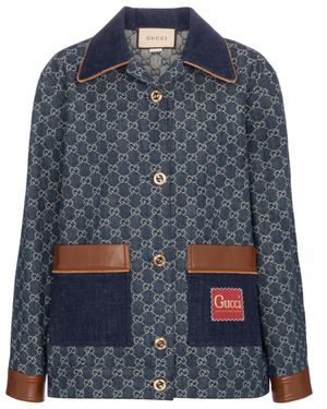 Gucci Jeansjacke GG mit Leder - Blau