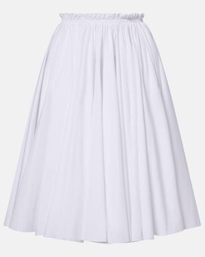 Ami Paris Falda Midi Corolla De Algodon Fruncida - Blanco
