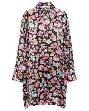 Ganni Floral Satin Shirt - White