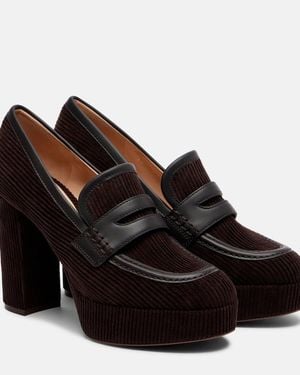 Gianvito Rossi Leather-Trimmed Corduroy Loafer Court Shoes - Black