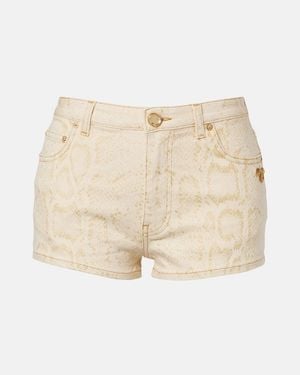 Roberto Cavalli Snake-Print Denim Shorts - Natural