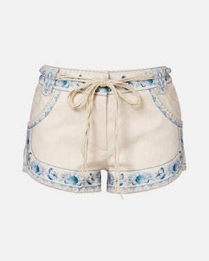 Zimmermann Wanderlust Belted Floral Linen Shorts - White