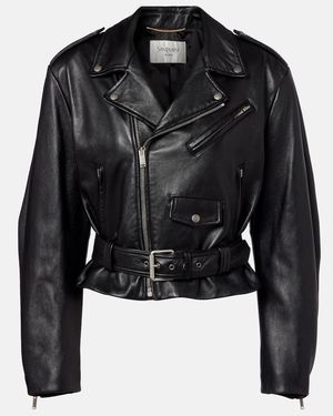 Saint Laurent Cropped Leather Biker Jacket - Black