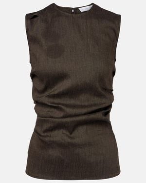 Proenza Schouler Anoushka Draped Linen-Blend Slub Top - Green