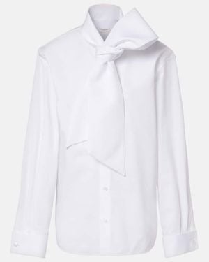 Saint Laurent Tie-Neck Cotton Poplin Blouse - White