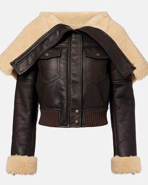McQueen Cropped-Lederjacke Mit Shearling - Schwarz