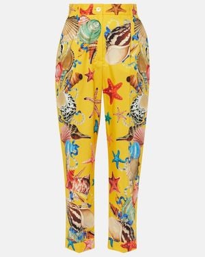 Dolce & Gabbana Capri Printed High-Rise Cotton Tapered Trousers - Yellow