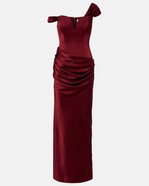 Alex Perry Draped Crepe Satin Bustier Gown - Red