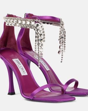 Jimmy Choo Verity 100 Embellished Satin Sandals - Purple