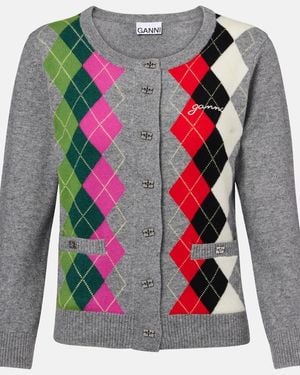 Ganni Multicolored Diamond Pattern Cardigan - Mehrfarbig
