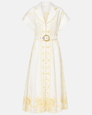 Zimmermann Lucky Embroidered Linen Midi Dress - Natural