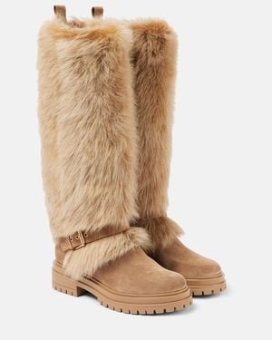 Gianvito Rossi Shearling-Trimmed Suede Knee-High Boots - Brown